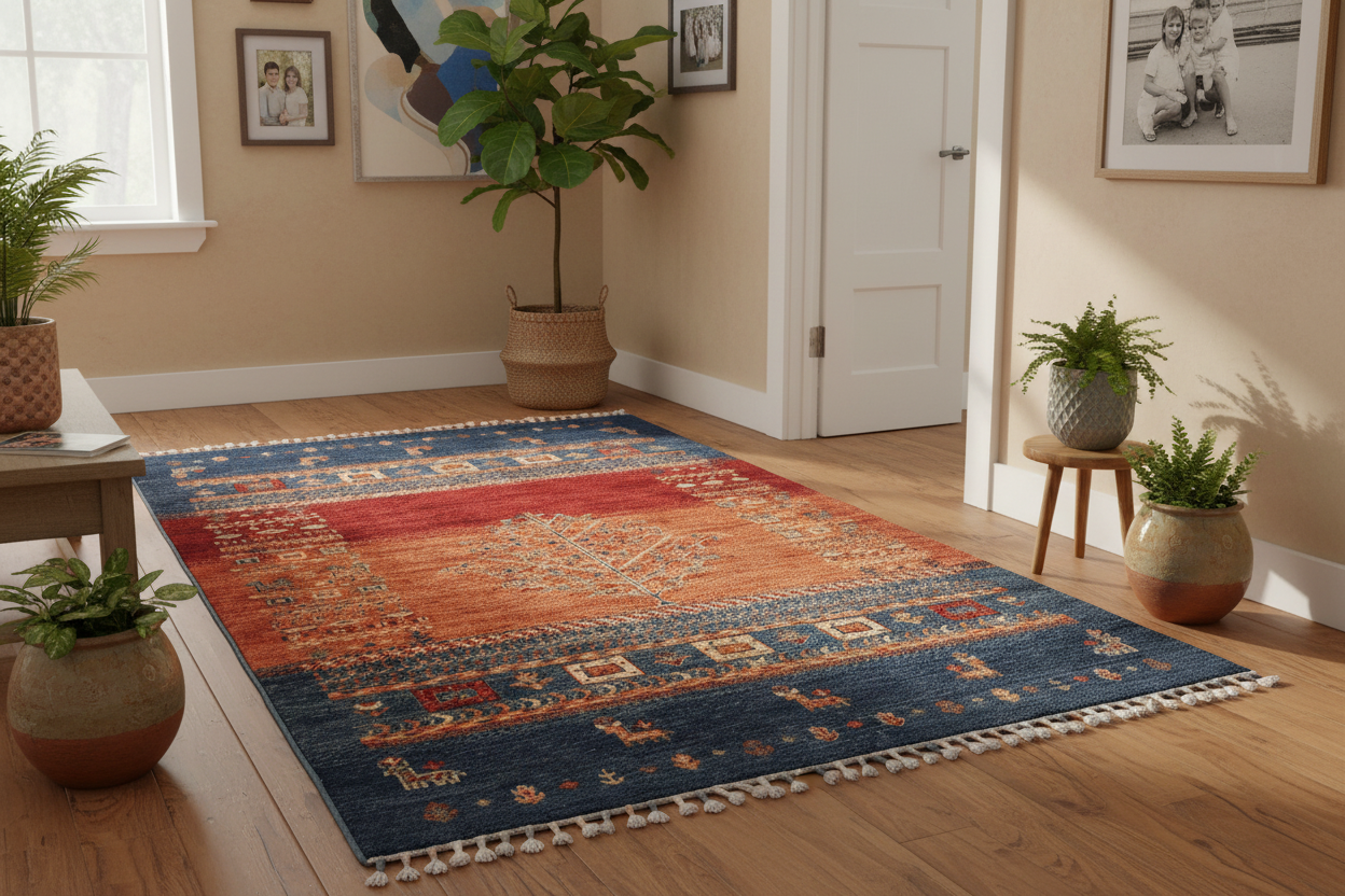 Afghan Tree of Life Gabbeh Rug - (3'04"x5'00") rust/blue