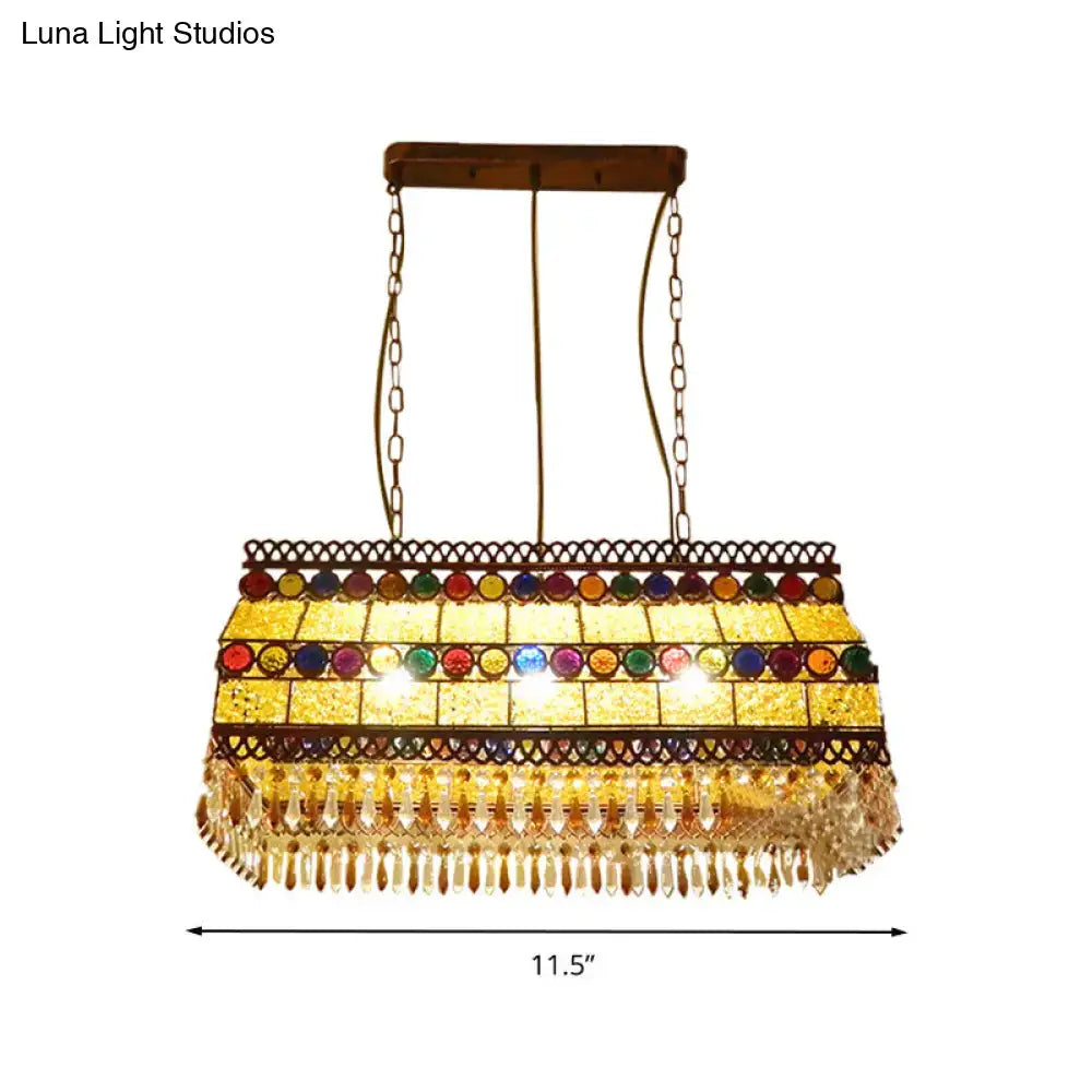 Lámpara colgante de cristal de vidriera del sudeste asiático rectangular para sala de estar
