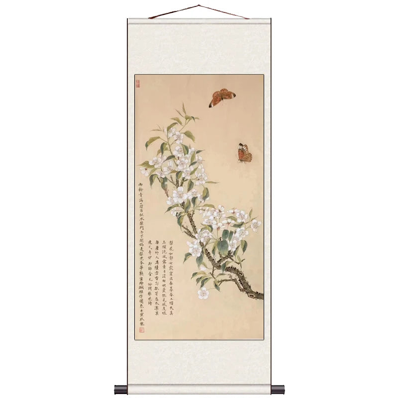 Peach Blossom Double Swallow Decorative Calligraphy and Painting Silk Gift Room Decor Aesthetic Wall Art Home Decor