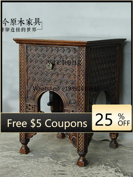 U18 Southeast Asian Solid Wood Bedside Table – Organic Natural Log Side Table