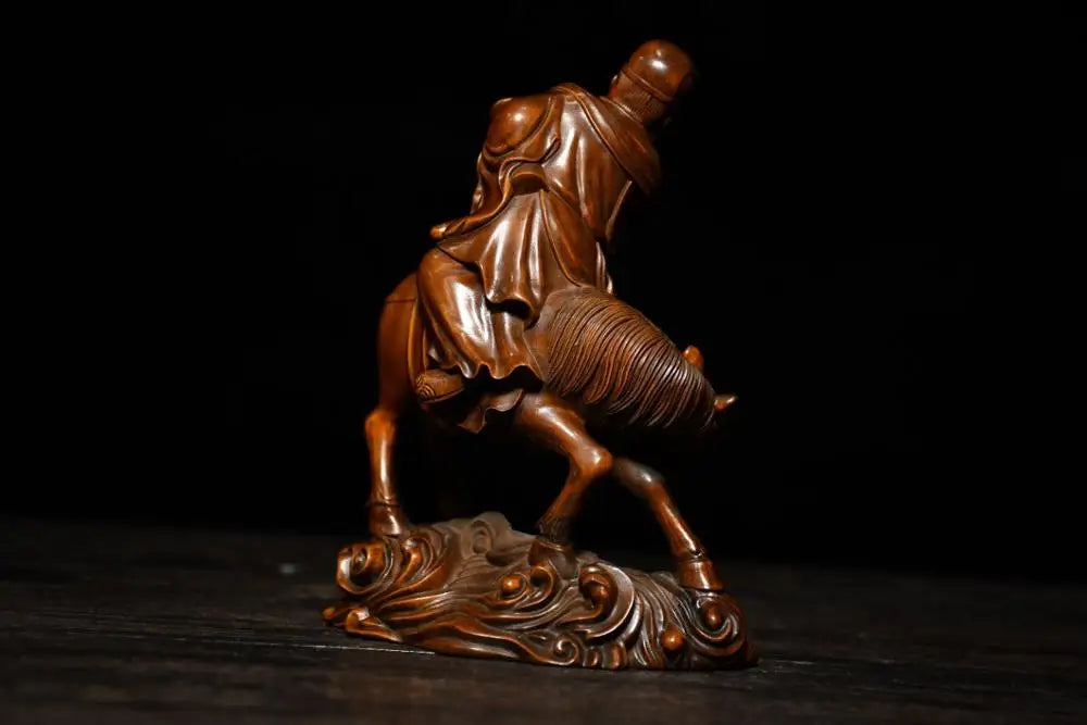 6" Boxwood Zhang Guolao on Donkey – Eight Immortals Temple Statue