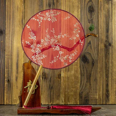 Translucent Silk Chinese Round Hand Fan, Floral, Unisex