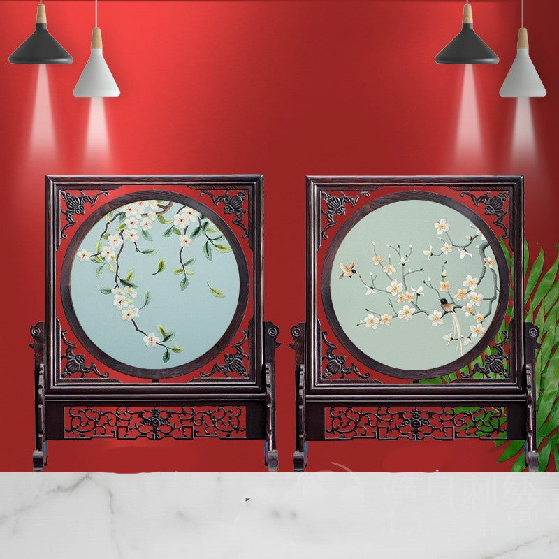 Hand-crafted Double-sided Chinese Embroidery Table Screen