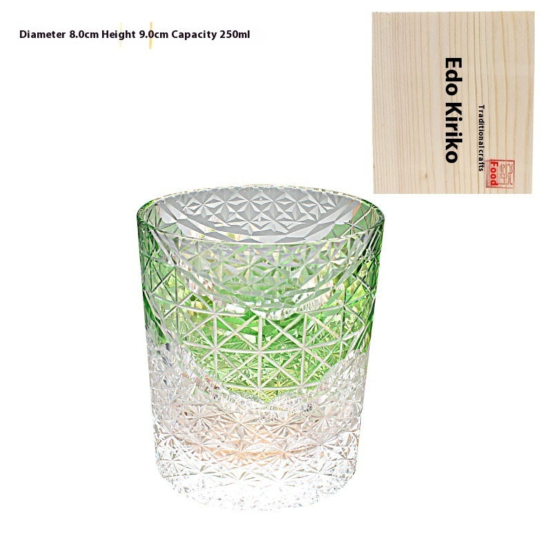 Edo Kiriko Japanese Handmade Cut Glass Cup, Single or Set of 4