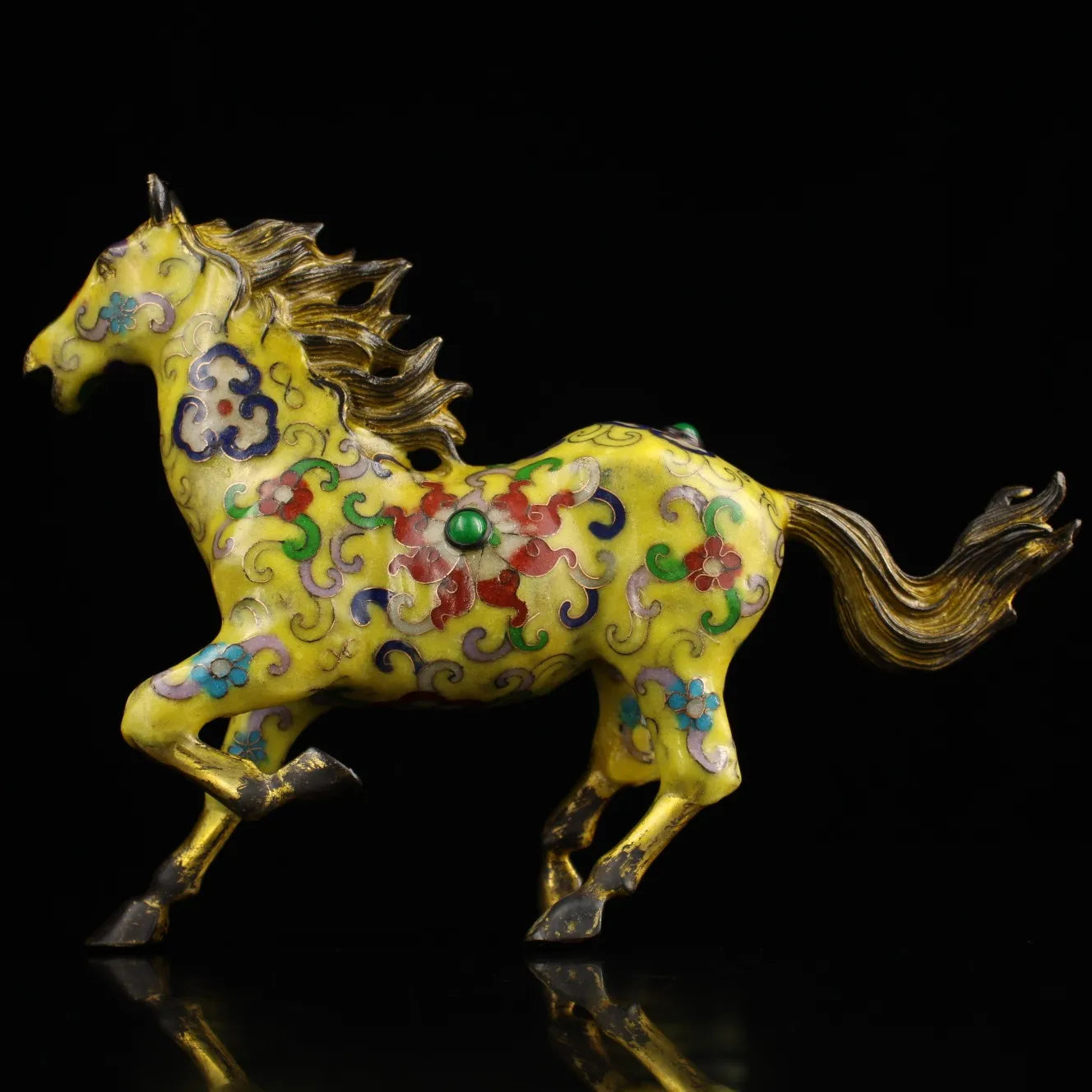 9" Tibetan Temple Collection Old Bronze Cloisonné Zodiac Running Horse