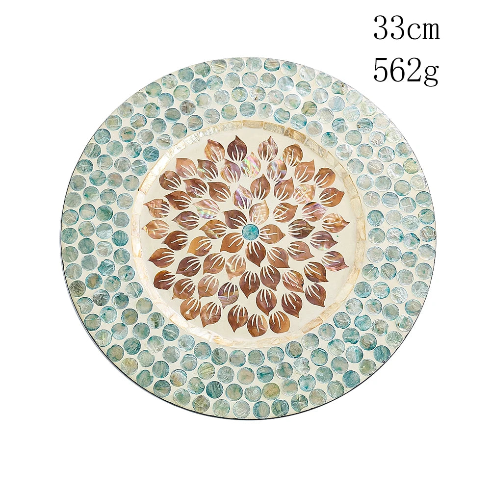Mother-of-Pearl Inlay Mandala Wooden Serving Tray – Decorative Coffee Table Plate