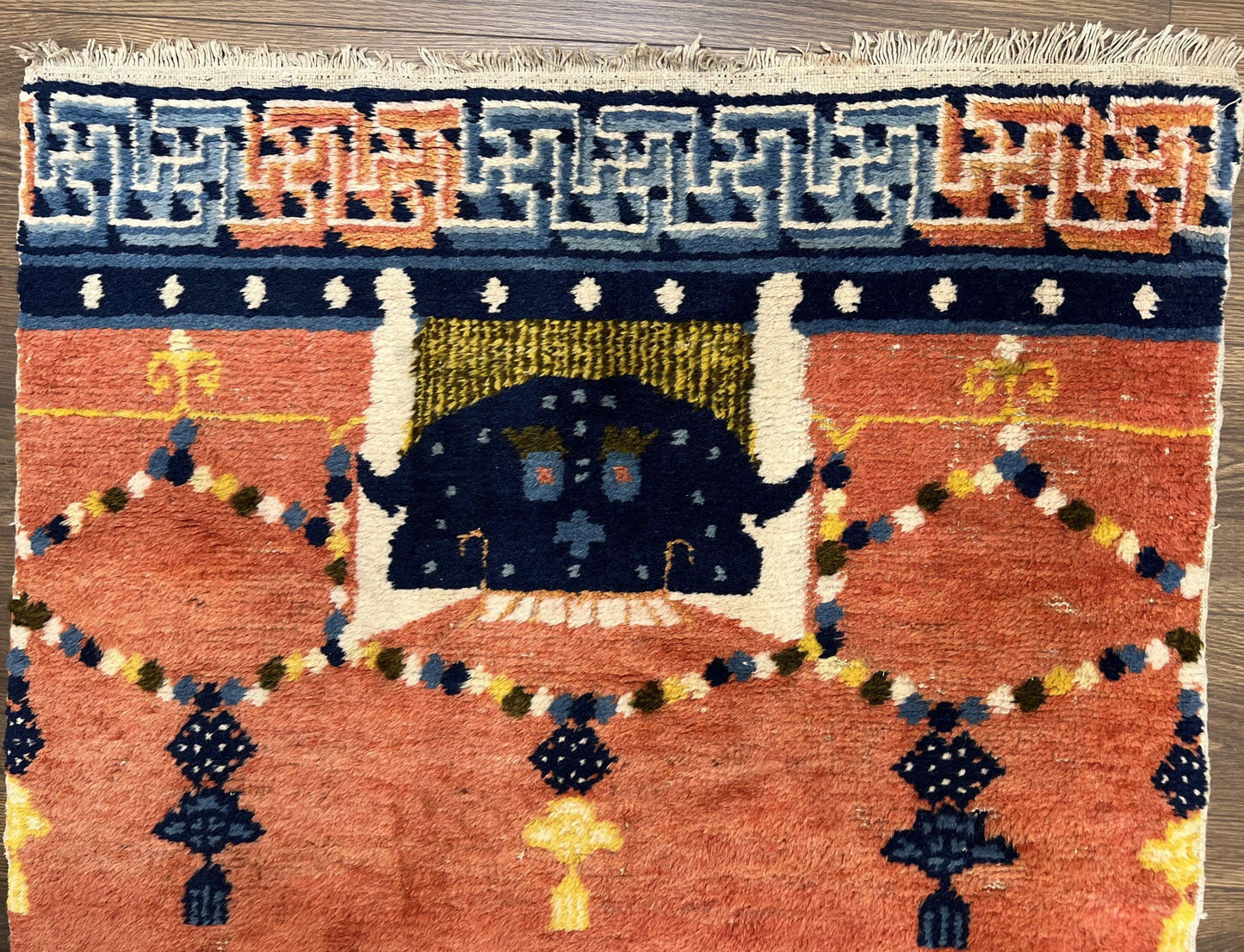 Alfombra de pilar china Ningxia rara de 3x8, finales de la dinastía Qing, dragón de 5 garras, borde de arcoíris de nubes, alfombra antigua coleccionable, lana anudada a mano