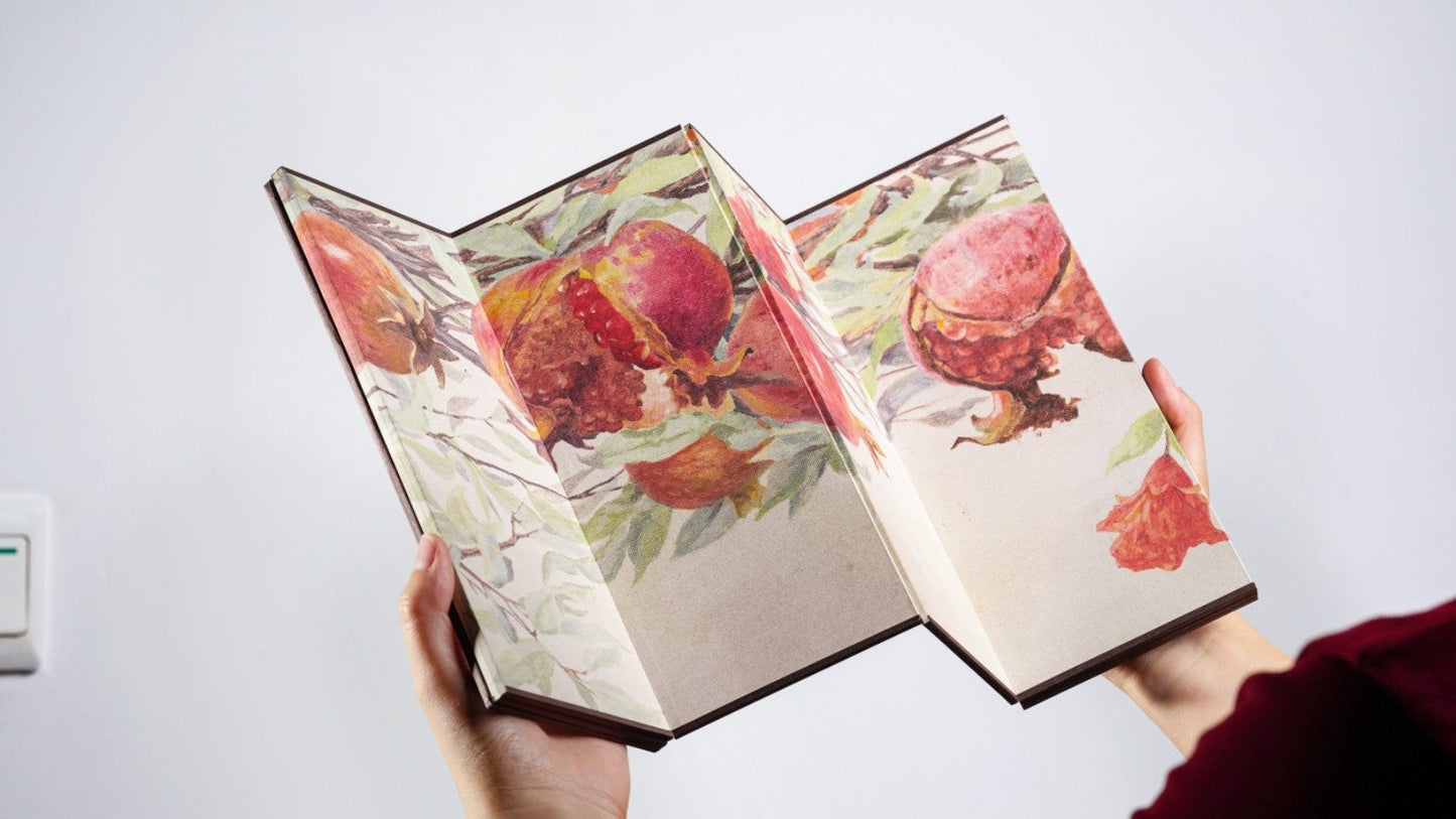 Japanese-Inspired Folding Miniature Screen with Pomegranate Design