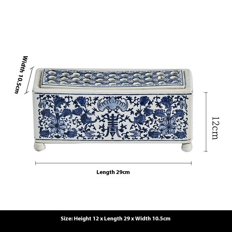 Blue and White Ceramic Bud Vase or Incense Holder