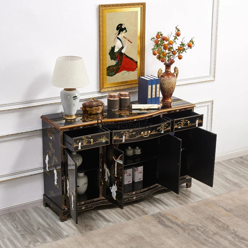 Bright lacquered solid wood porch cabinet shell locker classical furniture
