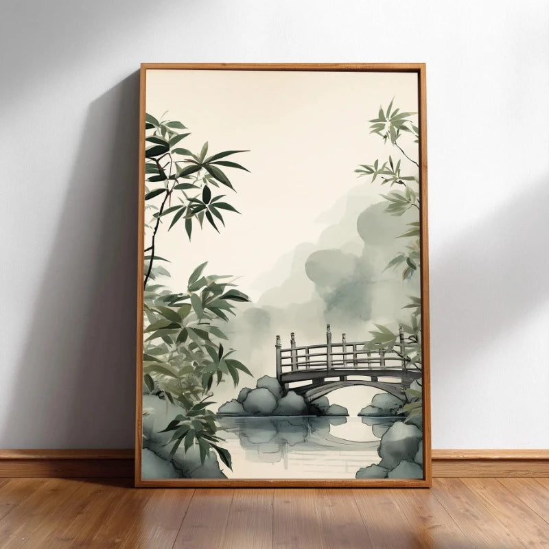 Minimalist Japanese Bamboo Forest & Crane Zen Wall Art Print