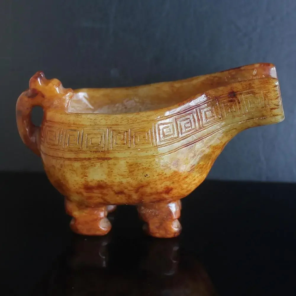 Chinese Antique Collectibles Chinese Old Jade Wine Glasses Decor  with Handle