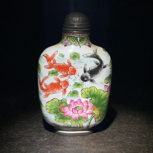 Chinese porcelain antiques collection Cloisonne enamel annual fish snuff bottle