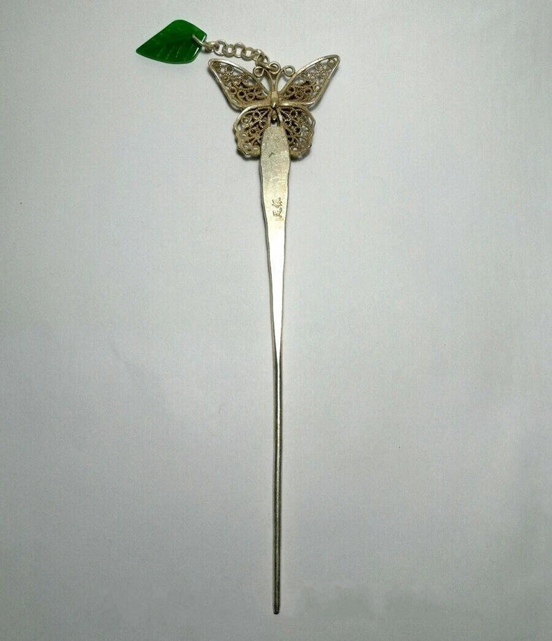 Handmade Silver Jade Butterfly Hairpin