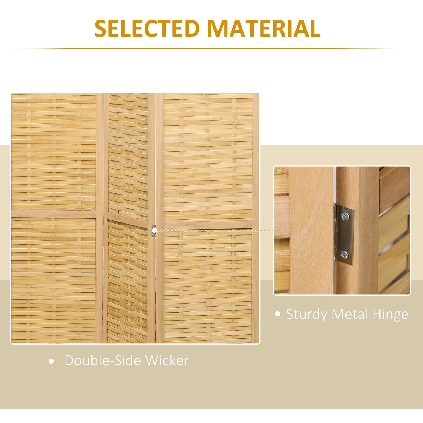 Hand Woven Room Divider, 4 Panel Bamboo Folding Privacy Screen for Home Office, 47.25"x67"x0.75", Natural