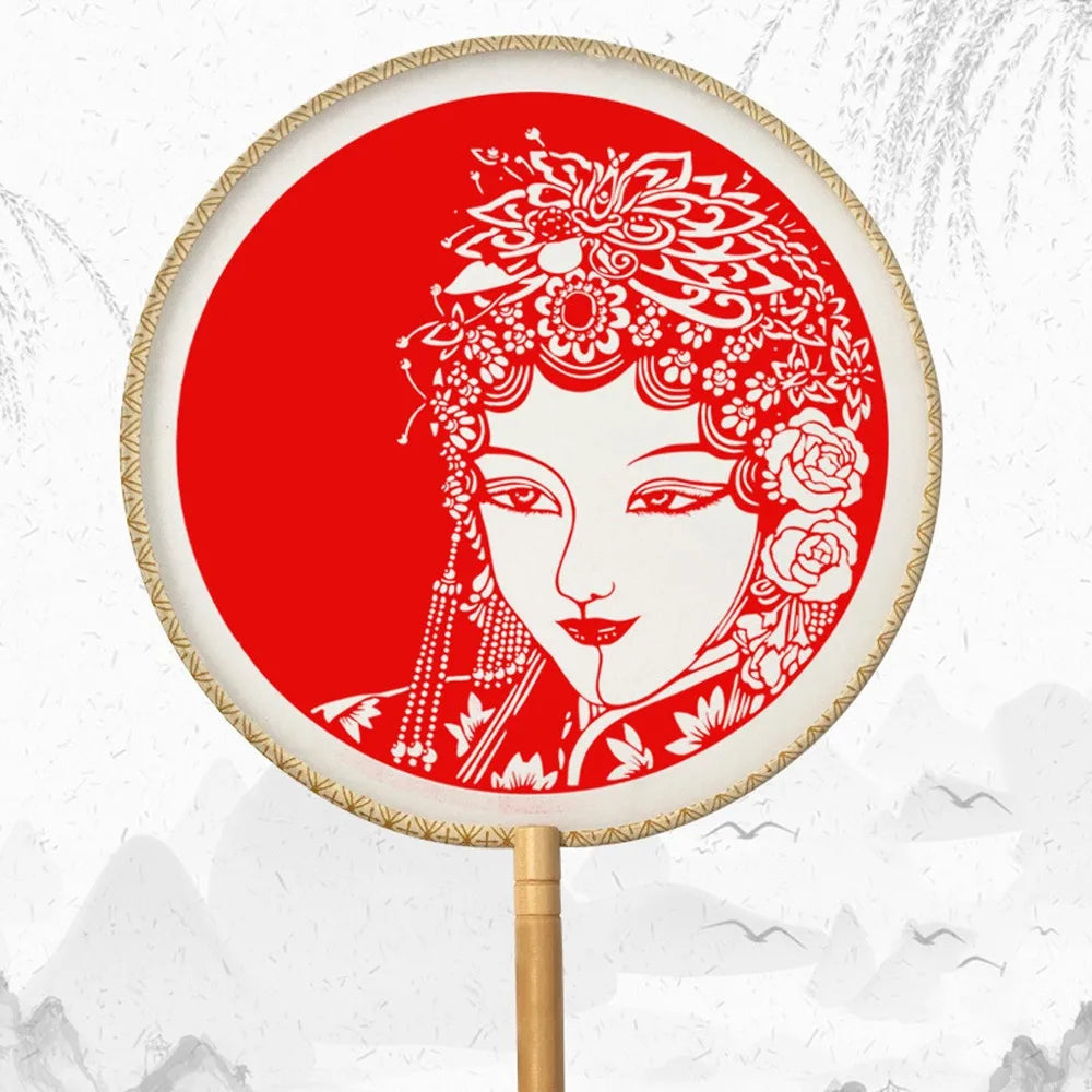 Chinese Paper-Cut Silk Hand Fan with Tassel