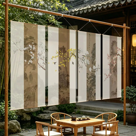 Japanese Zen Sheer Gauze Hanging Room Divider | Tea Room & Meditation Drape