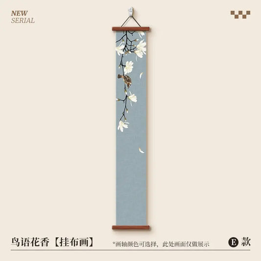 Chinese Style Wall Art, Magnolia Flower Bird Vertical Scroll Painting for Entryway Hallway – Narrow Long Posteration