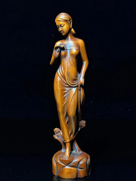 Figurilla Netsuke de chica sexy en madera de boj – Miniatura japonesa/china