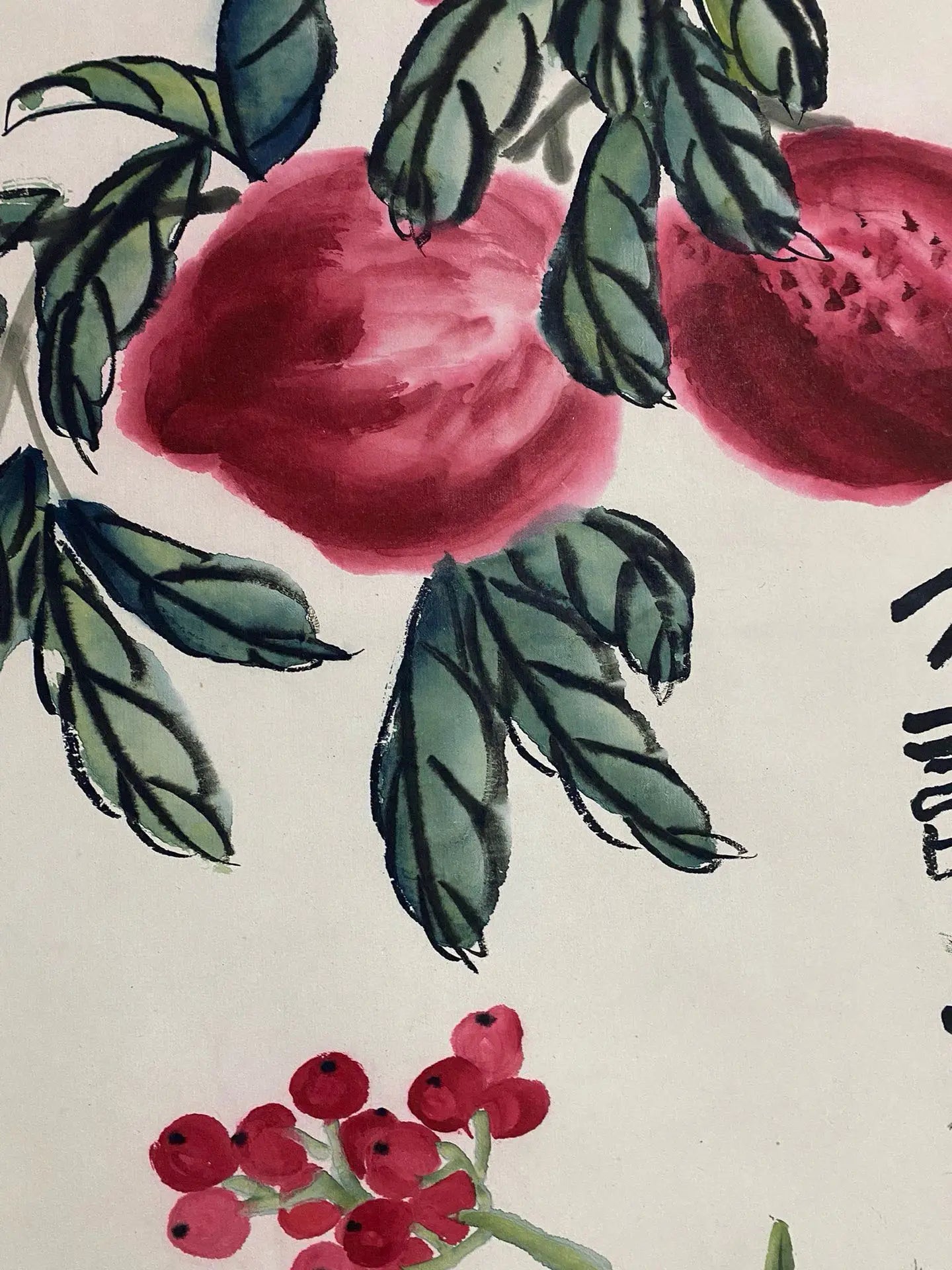"Great Longevity" Peaches Vertical Scroll Painting – Attributed to Qi Baishi (175 × 70 cm)