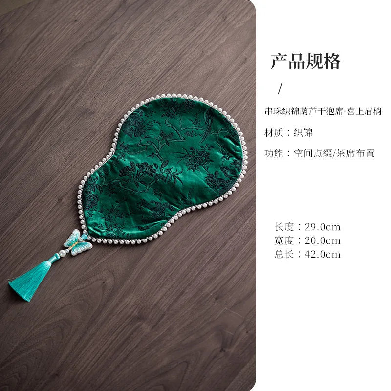 Chinese Beaded Brocade Gourd Tea Table Mats Gift Idea