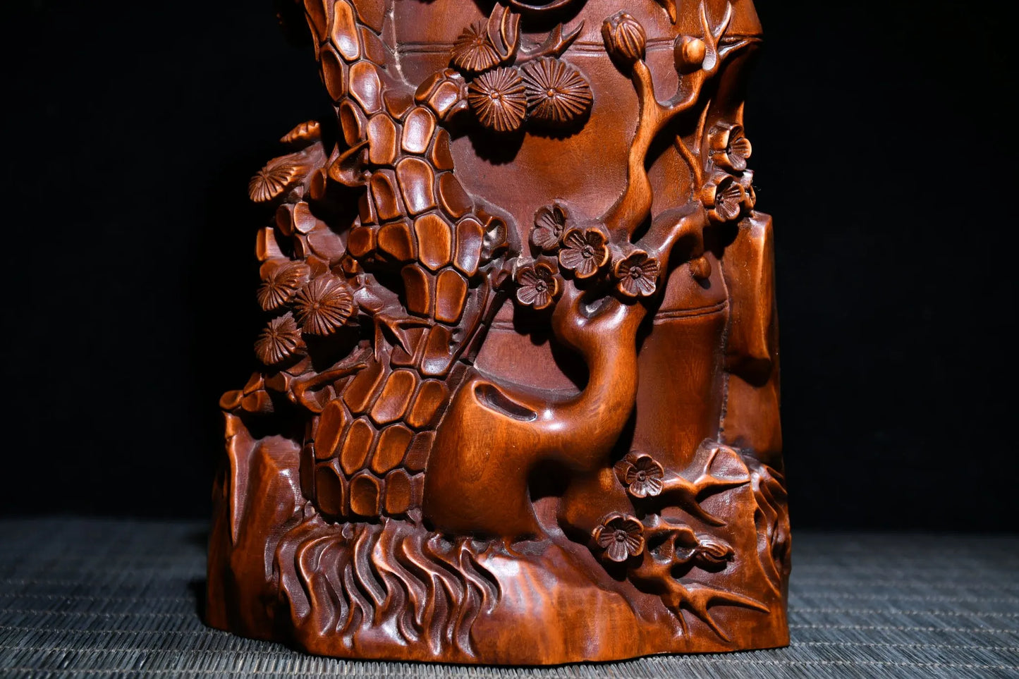 7"Tibetan Temple Collection Old Boxwood Pine needles Welcome Song Pen holder Gather wealth Office Ornaments Town House