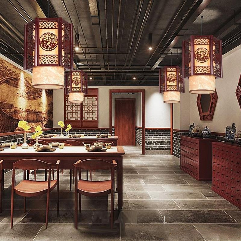 Chinese Antique Style Wooden and Fabric Lanterns