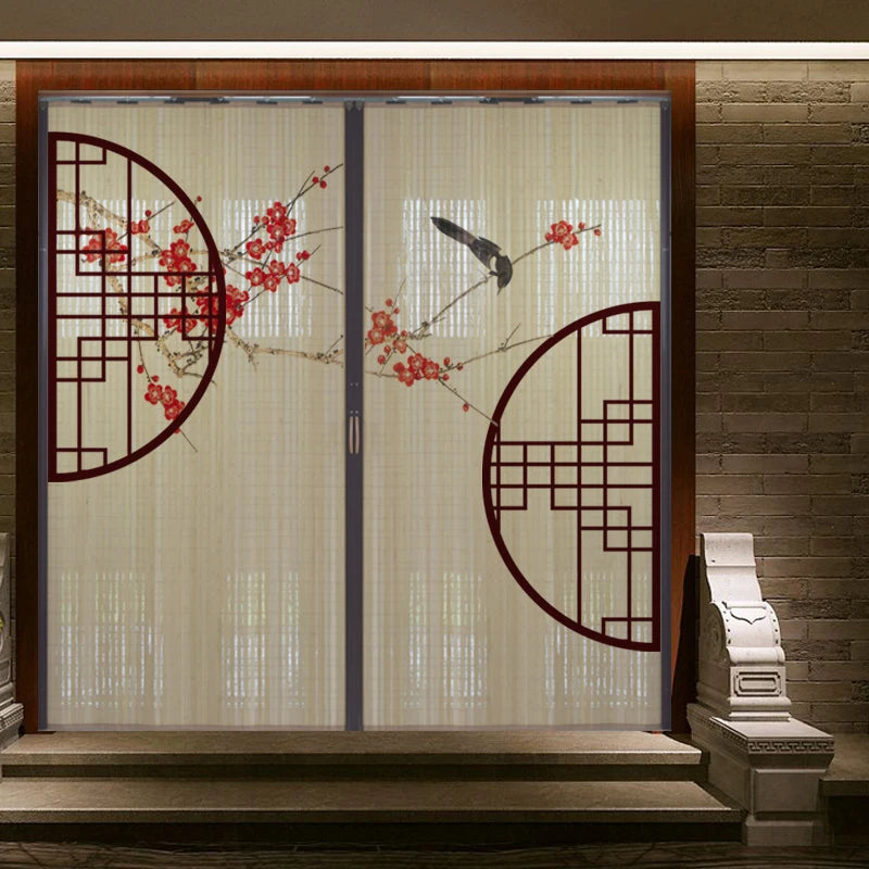 Partición deslizante de bambú impresa para puerta, biombo tradicional chino japonés, cortina deslizante, puerta para uso doméstico, divisor de ambientes, pantalla plegable