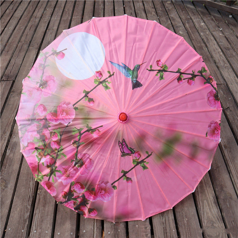 Chinese Style Silk Print Bamboo Umbrella