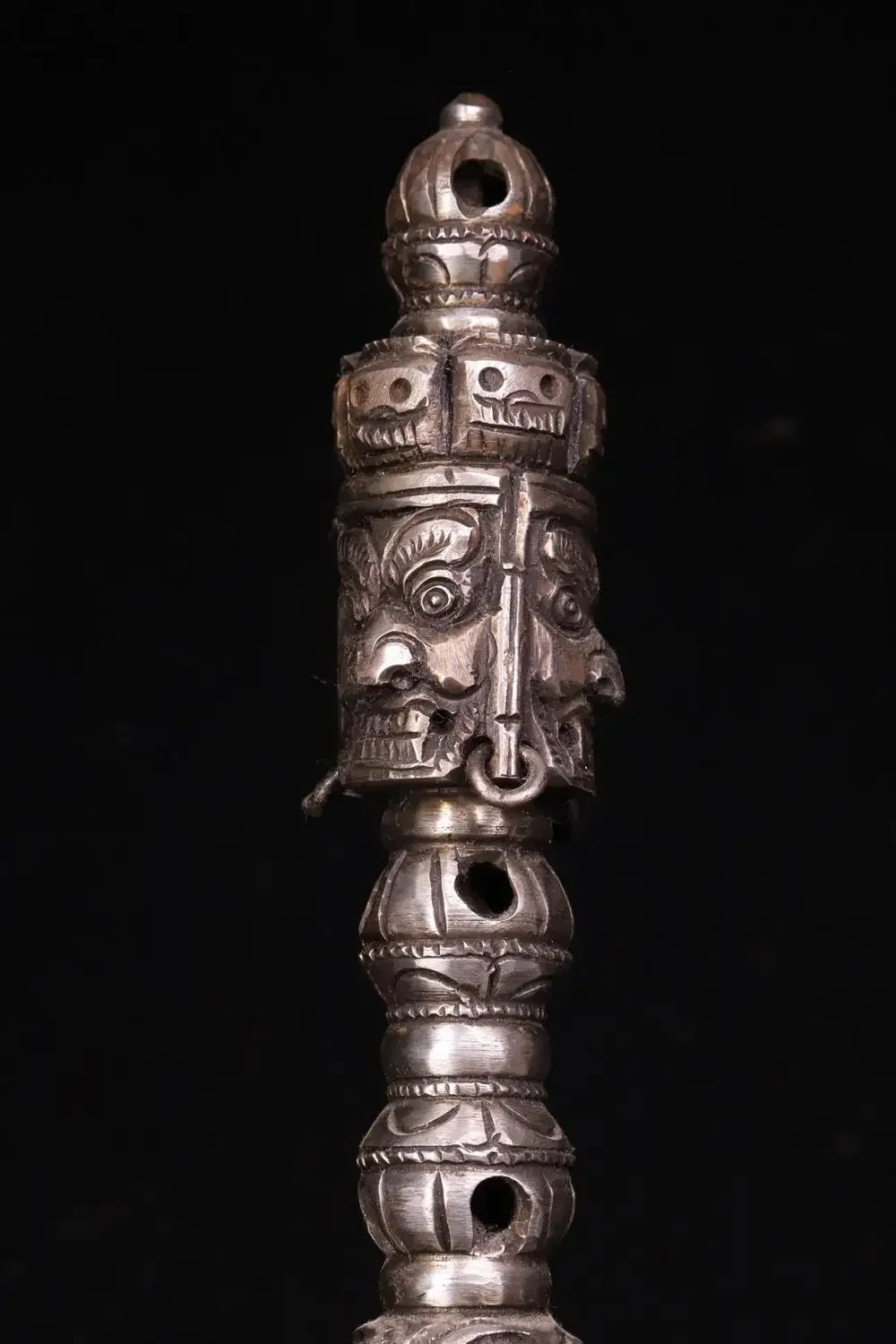 11"Tibetan Temple Collection Old Tiantie Cinnabar Mahakala Buddha Dorje  Vajra Phurpa Amulet Dharma Worship Hall Town House
