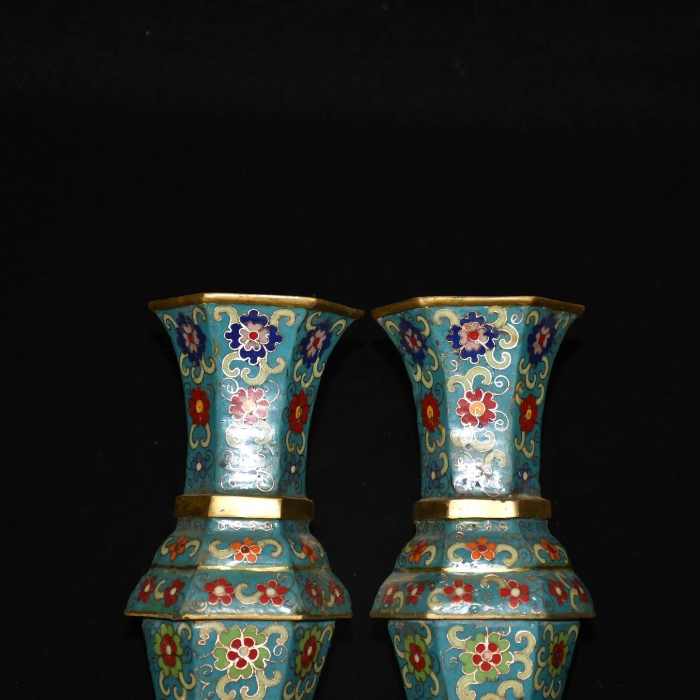 Bronze Cloisonné Hexagonal Bottle Vases (Pair) – Temple Office Ornaments