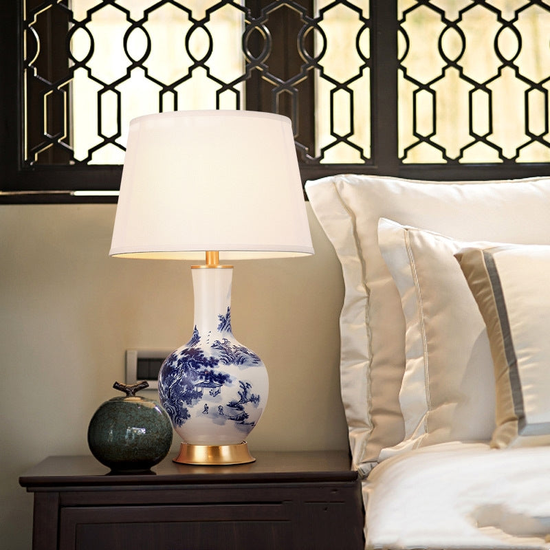 Chinese Design Blue and White Porcelain Table Lamp Chinese Button On/Off or Remote