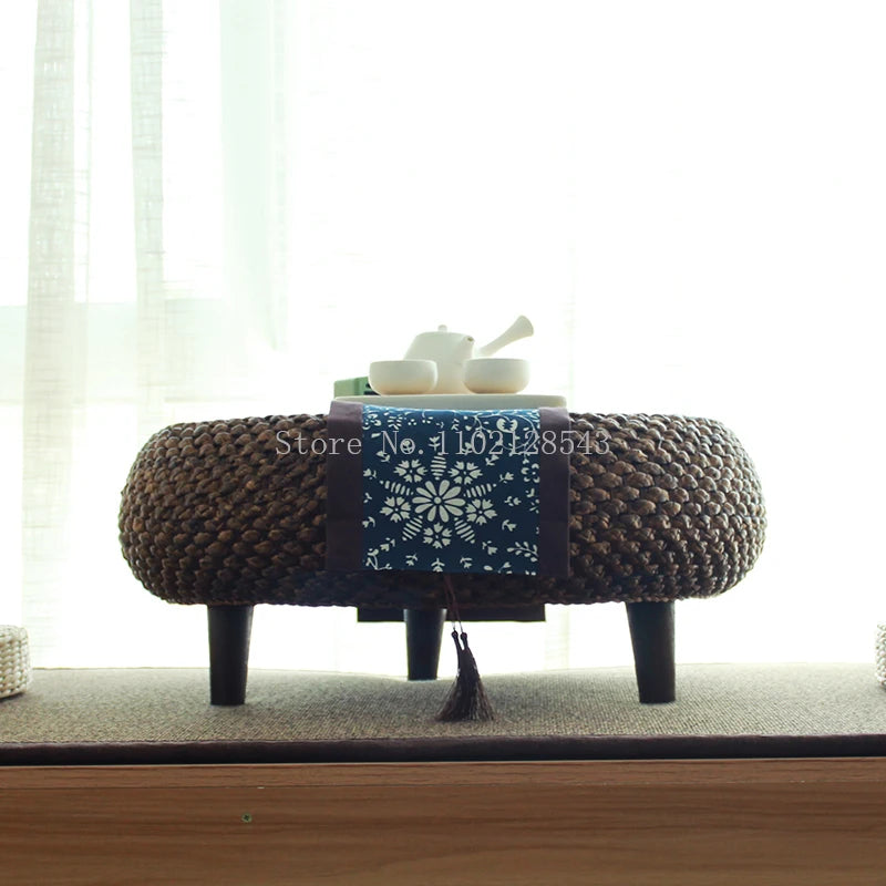 Japanese Woven Straw Floor Table | Low Bay Window Tea Table