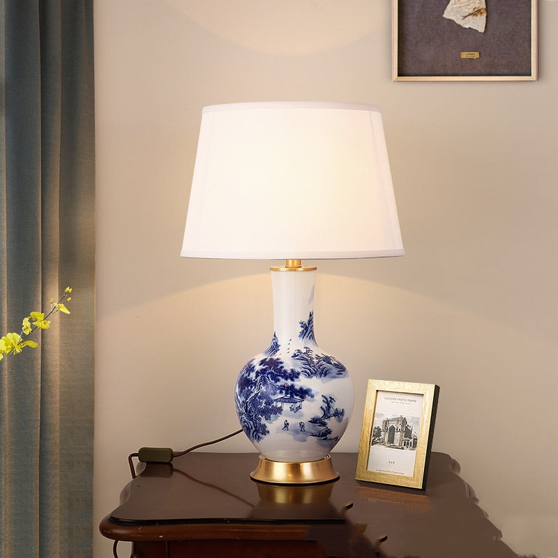 Chinese Design Blue and White Porcelain Table Lamp Chinese Button On/Off or Remote