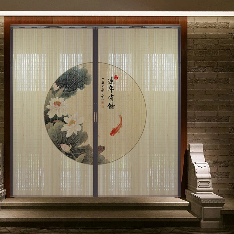 Partición deslizante de bambú impresa para puerta, biombo tradicional chino japonés, cortina deslizante, puerta para uso doméstico, divisor de ambientes, pantalla plegable