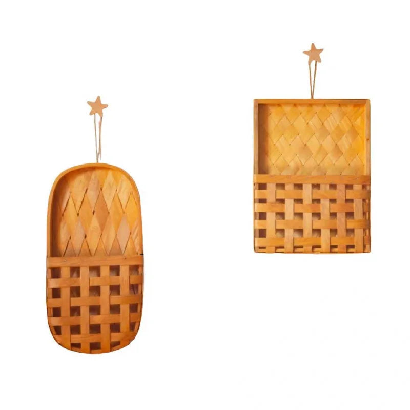 Hand-Woven Bamboo Wall Hanging Basket – Farmhouse Wall Pocket Planter
