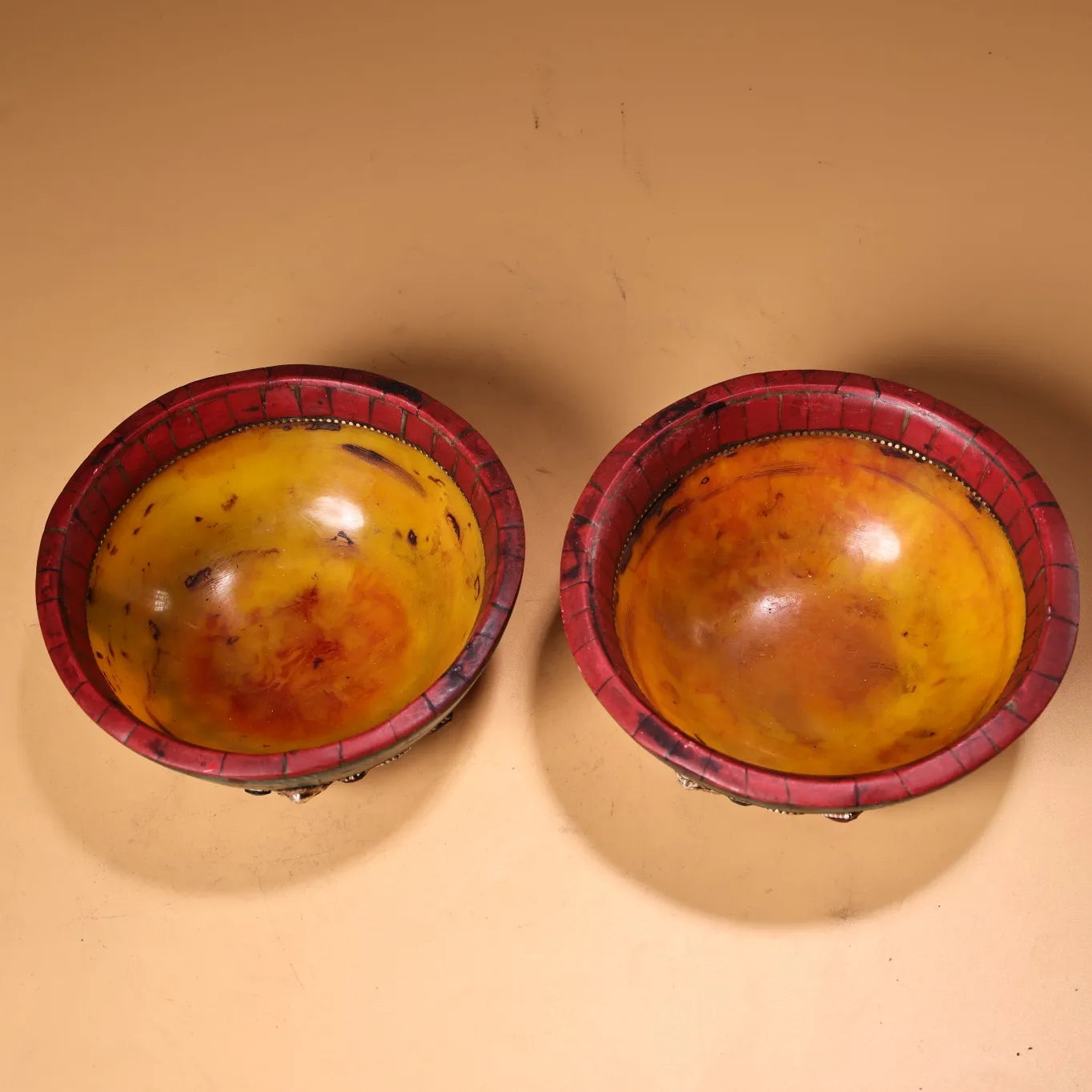 Tibetan Beeswax Gem Filigree Butter Bowls (Pair, 4")