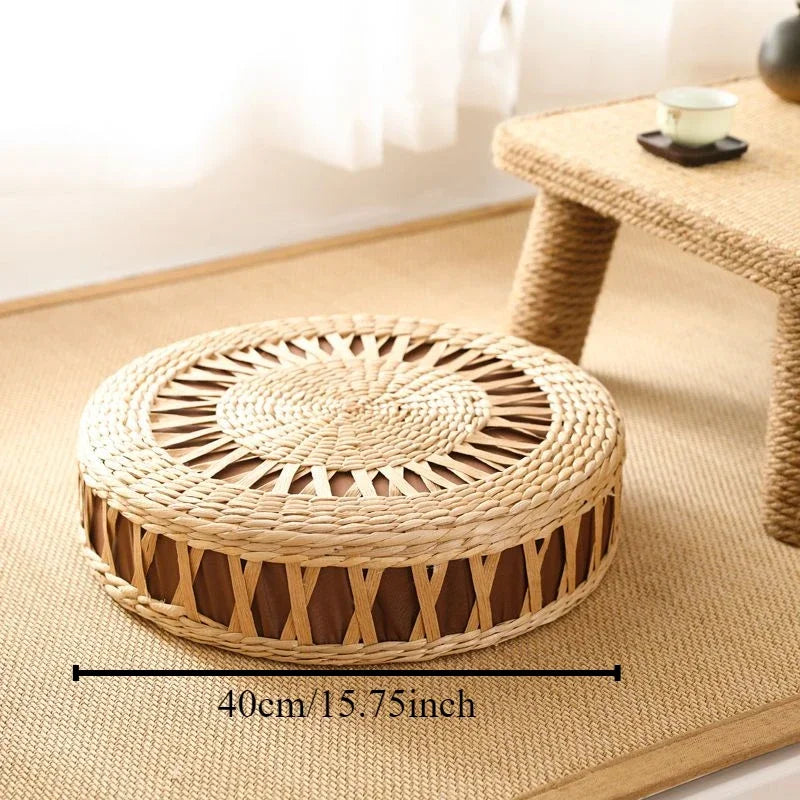 Hand-Woven Round Mobile Footstool – Low Ottoman Pouf & Accent Stool