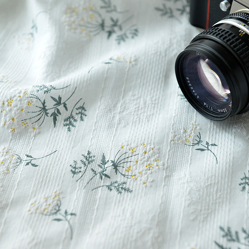 Japanese Small Floral Jacquard Embroidered Cotton Fabric