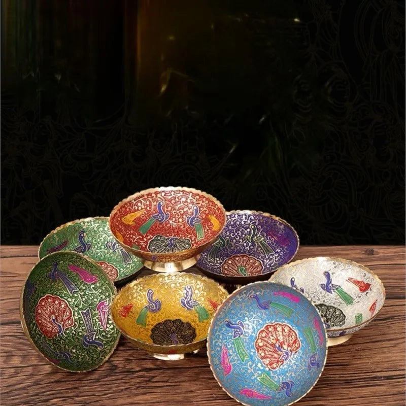 Nepalese & Tibetan Peacock Decorative Bowl – Colorful Mosaic Candy Dish, Fruit Plate & Altar Bowl