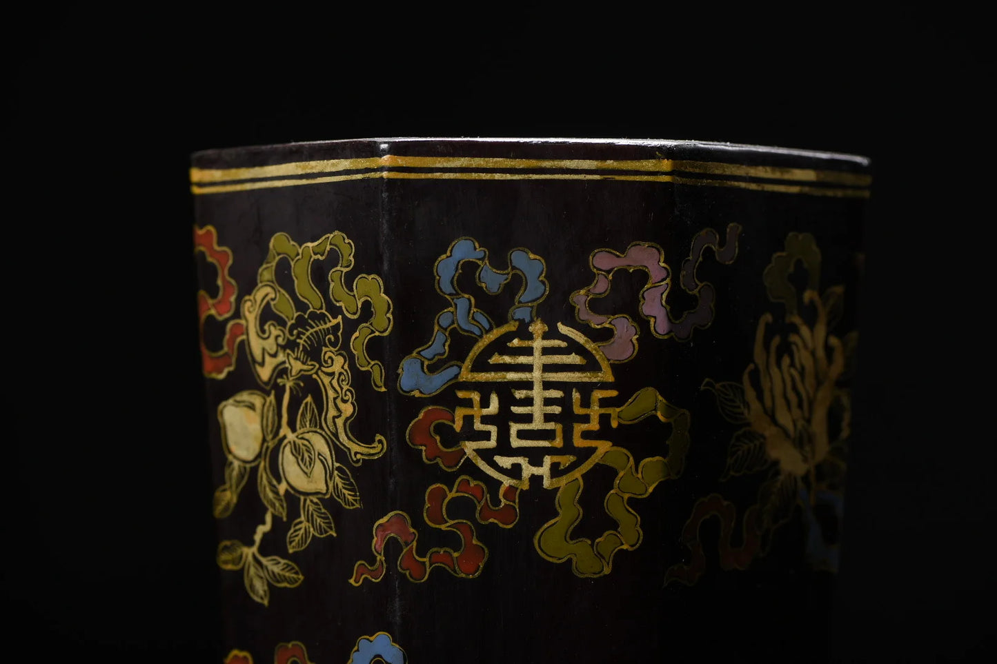 6" Nepalesischer Lack-Pinselbecher mit Pfirsichblüte – Asiatische Heimdekoration Stiftehalter