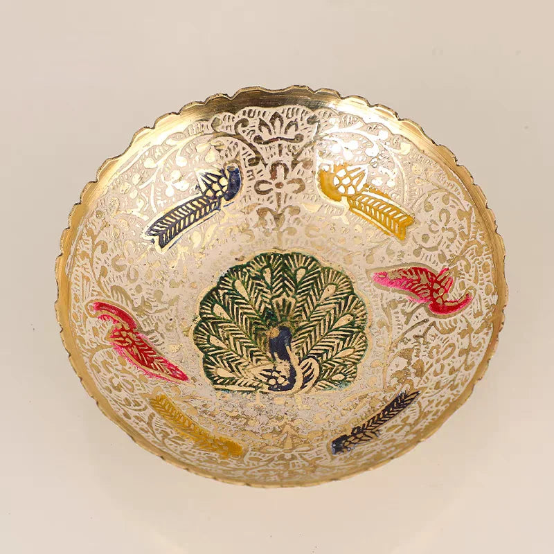 Nepalese & Tibetan Peacock Decorative Bowl – Colorful Mosaic Candy Dish, Fruit Plate & Altar Bowl