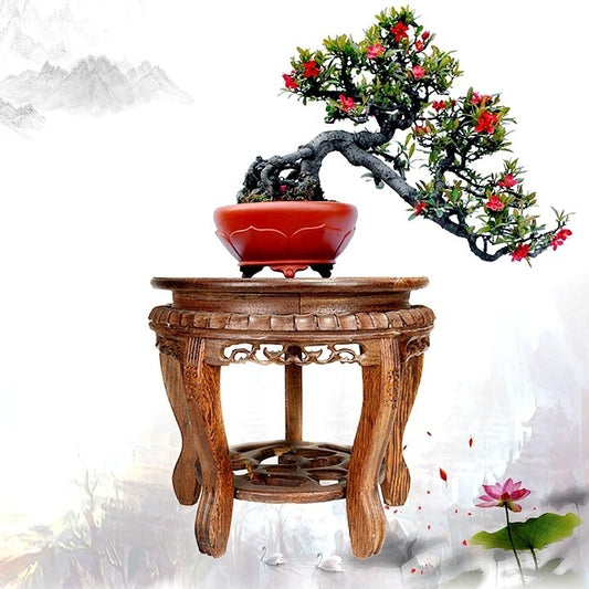 Carved Wood Round Flowerpot Bonsai Fish Tank Base