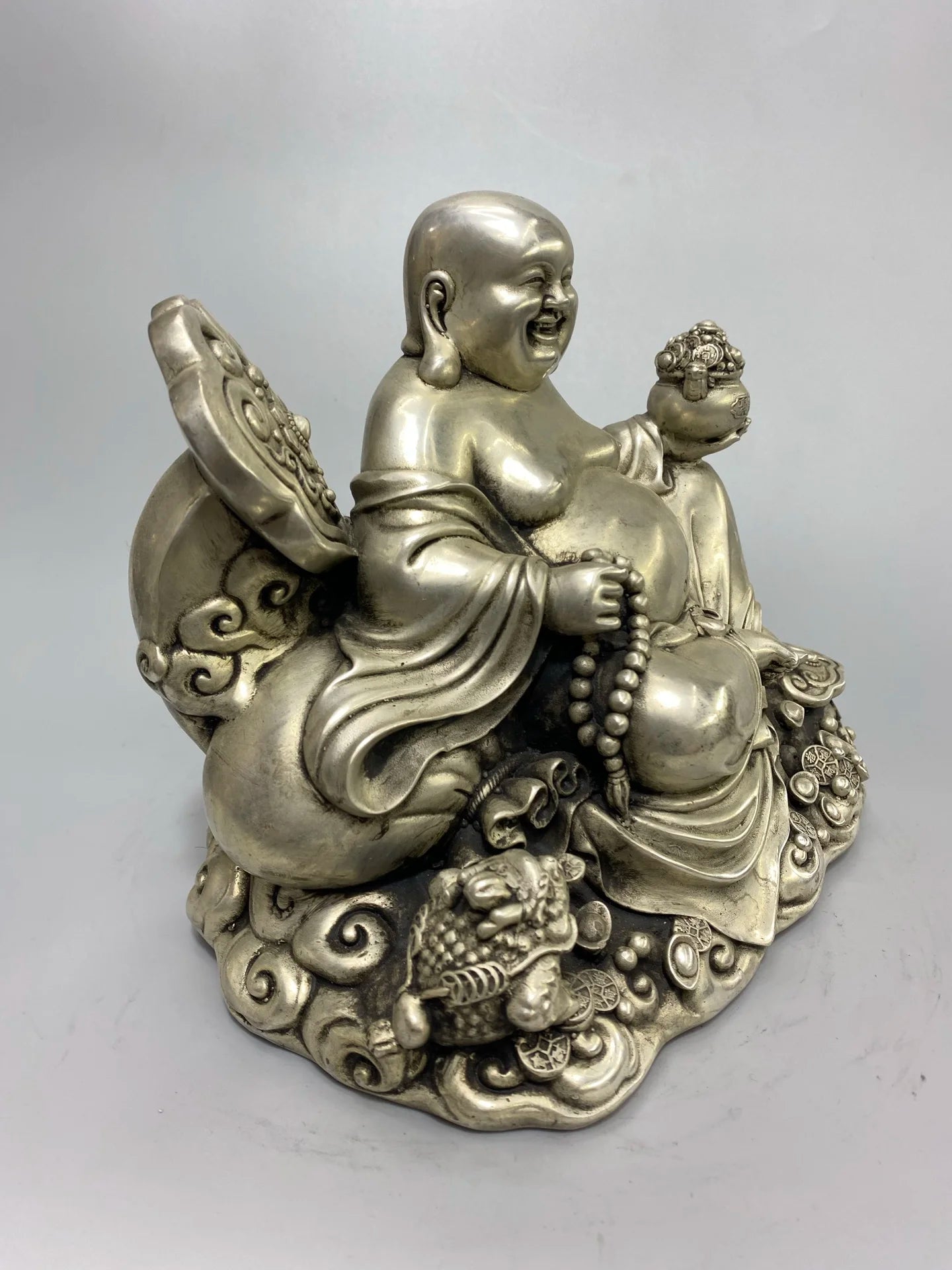 9" Bronze Gilded Ruyi Maitreya with Treasure Pot – Wealth Buddha