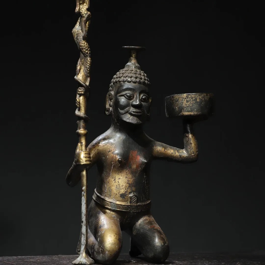 15" Bronze Gilded Cinnabar Vajra Candlestick – Temple Dragon Holder