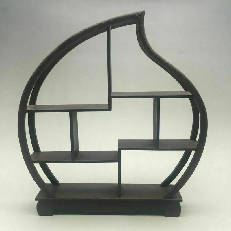 Delicate Chinese Wood Carved Peach Shape Stand Shelf for Statue Snuff Bottle Antique Asian Decorative Item