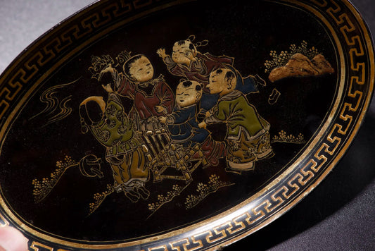 Old Wood Lacquerware Outline in gold Child pattern Five Blessings Linmen Plate Reward Plate screen Wenfang Plate Amass wealth