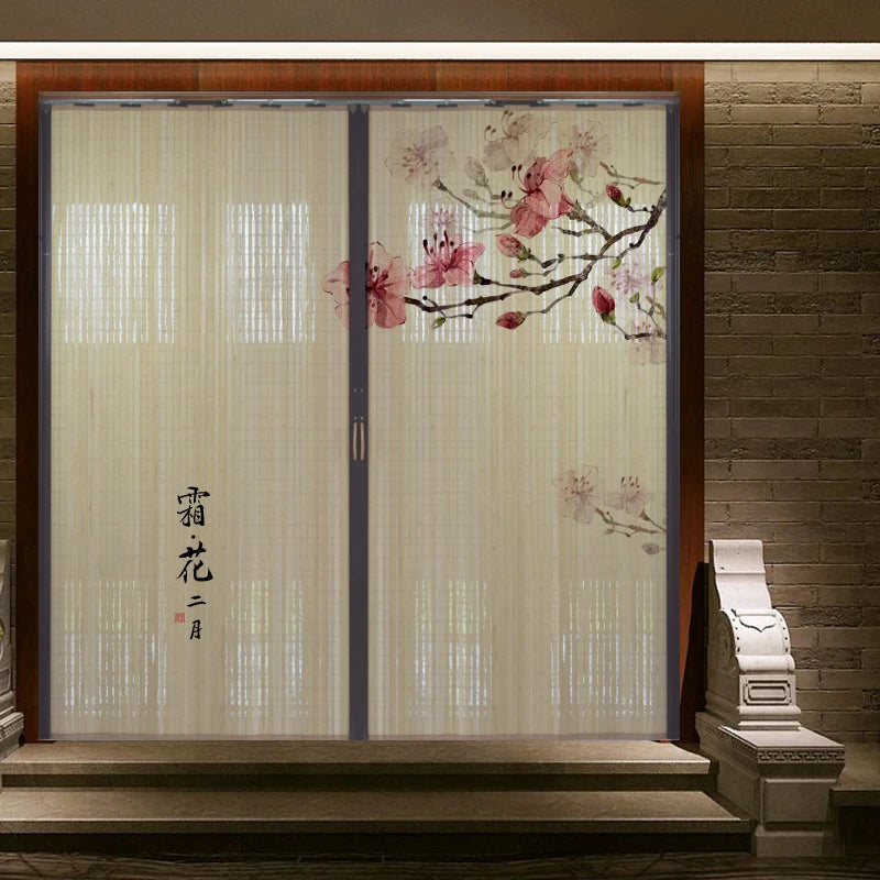 Partición deslizante de bambú impresa para puerta, biombo tradicional chino japonés, cortina deslizante, puerta para uso doméstico, divisor de ambientes, pantalla plegable