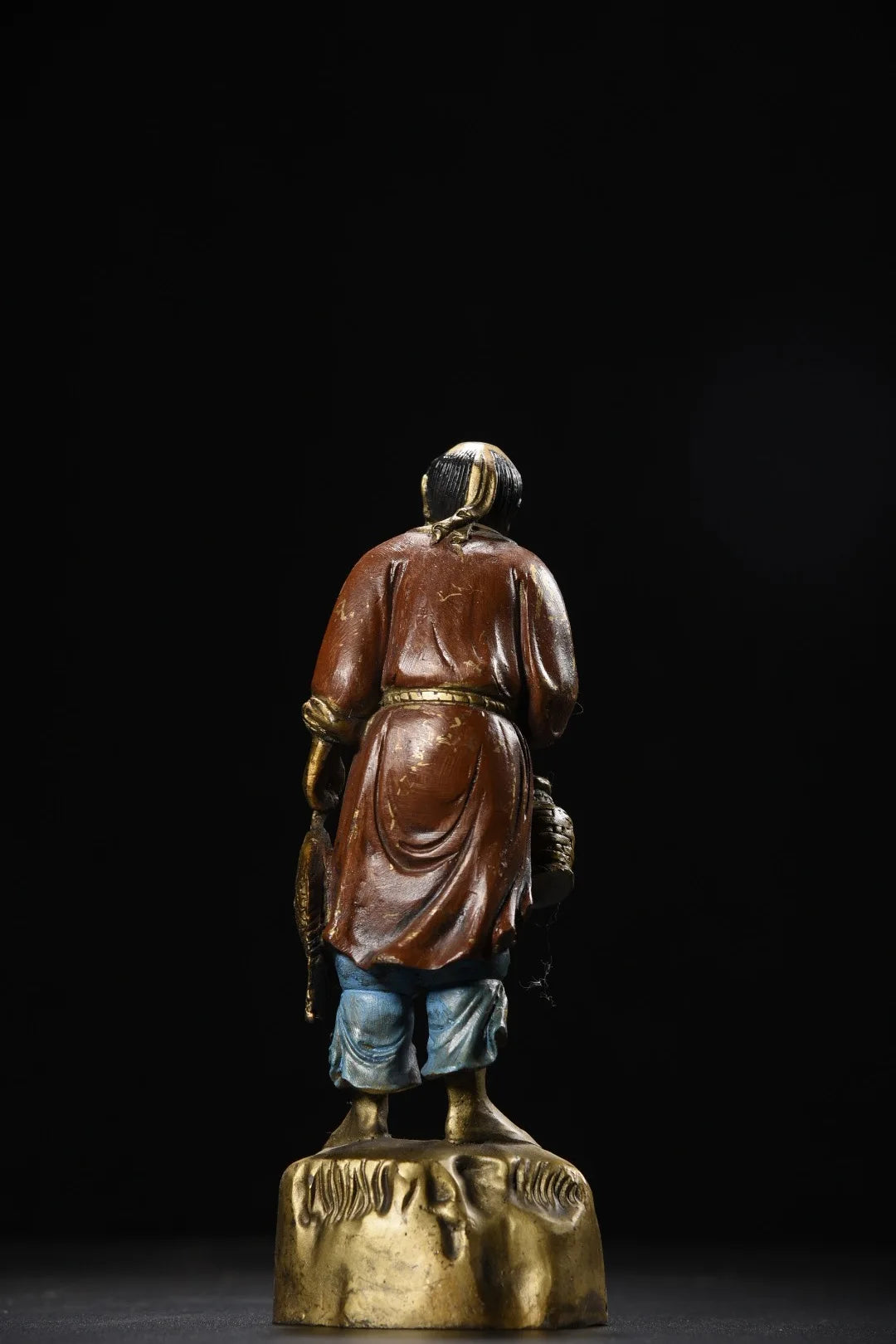 8" Tibetanische Tempelsammlung Alte Bronze Bemalte & Vergoldete Fischer Statue