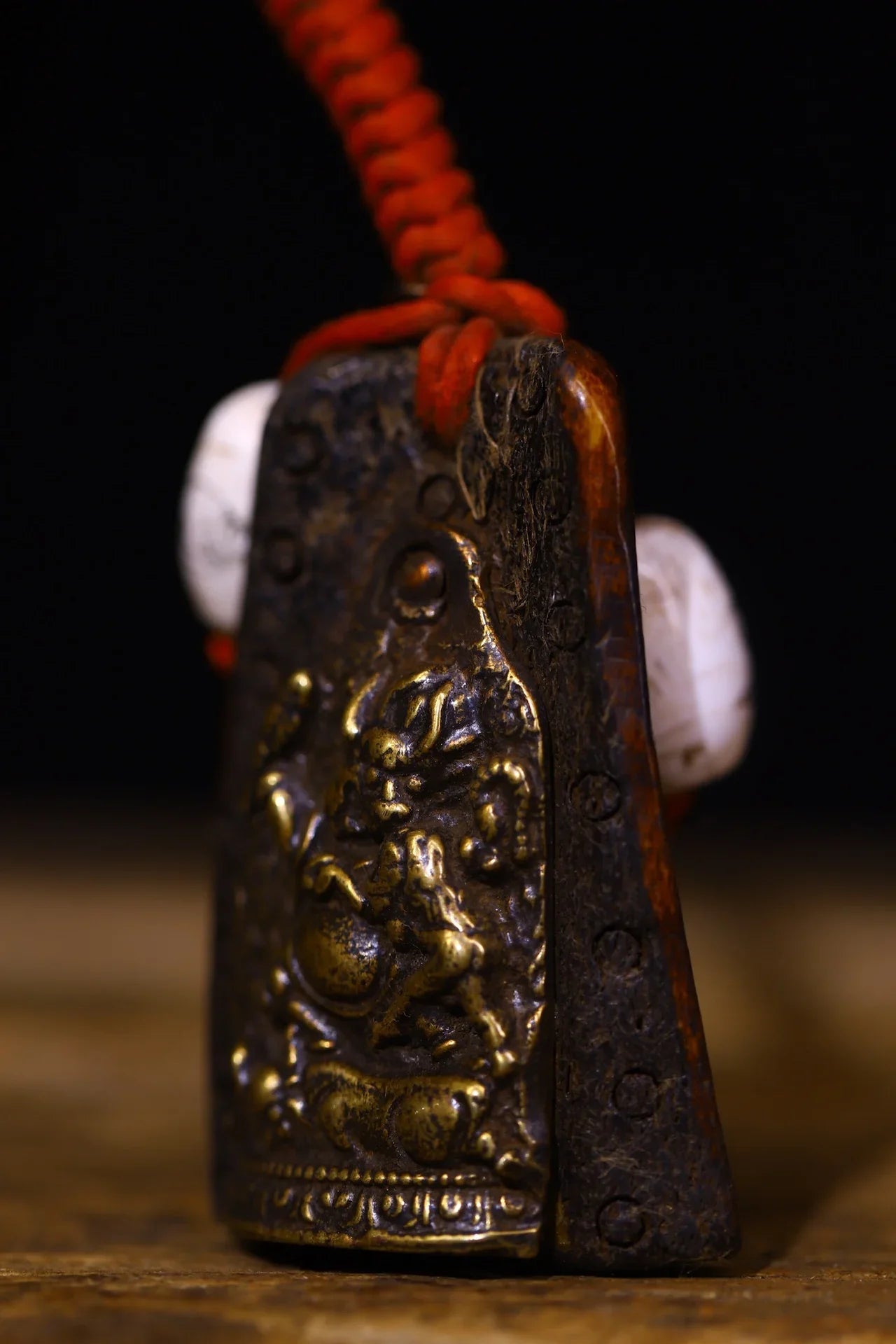 3"Tibetan Temple Collection Old Natural Gabbra Buddha Clothes Piece Yama Yan Mo  Protector Buddha Card Kapala Pendant Amulet